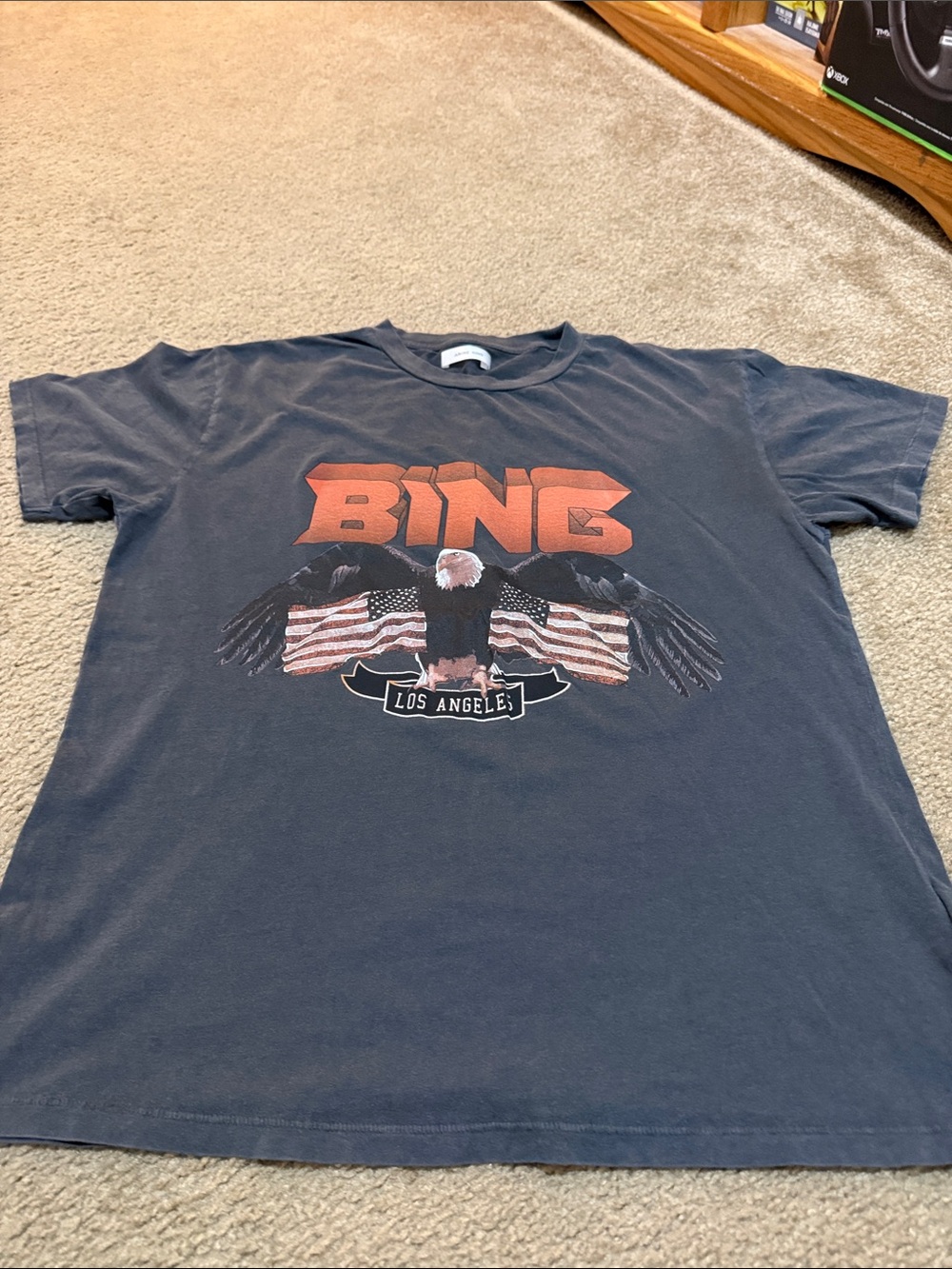ANINE BING  Graphic Eagle Tee - Black with Red Accents